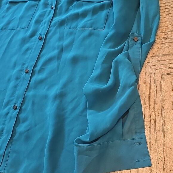 Kenneth Cole Turquoise Button Down Blouse XS - Picture 3 of 8